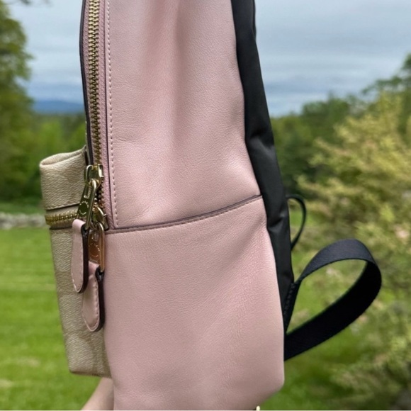 Coach Signature Canvas Backpack in Beige and Pink - Picture 3 of 10